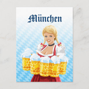 Postcard Munich Dirndl Waitress Beer Stein