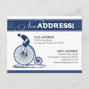 POSTCARD: New Address! Antique Bicycle (navy) Announcement Postcard