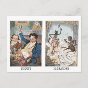 Postcard: Night - Morning - Antique Caricature Postcard