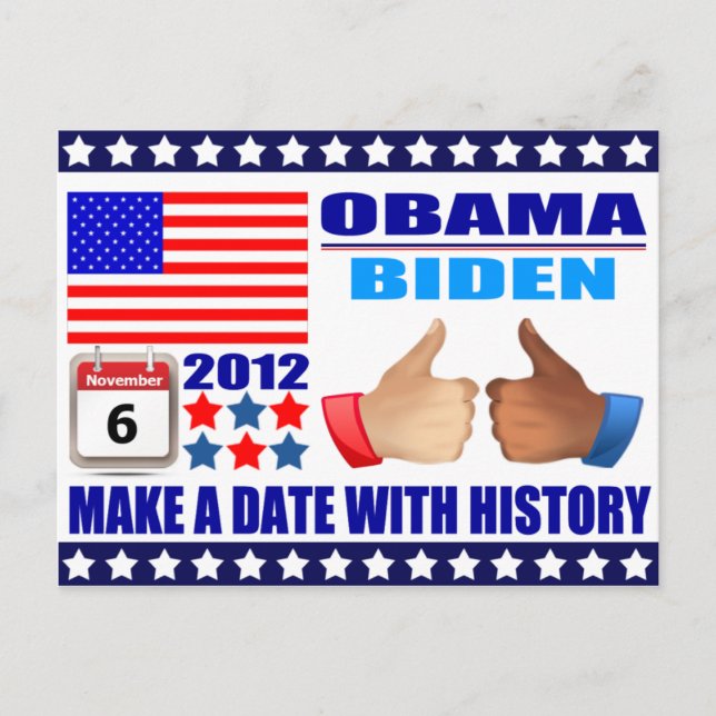 Postcard: Obama/Biden - Flag - Date W/History Postcard (Front)