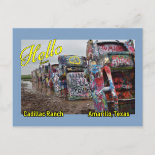 Postcard of Cadillac Ranch in Amarillo, Texas