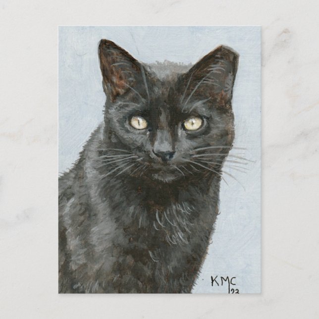 Postcard of my painting of a black cat (Front)