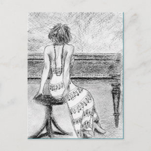 Postcard of woman at a piano