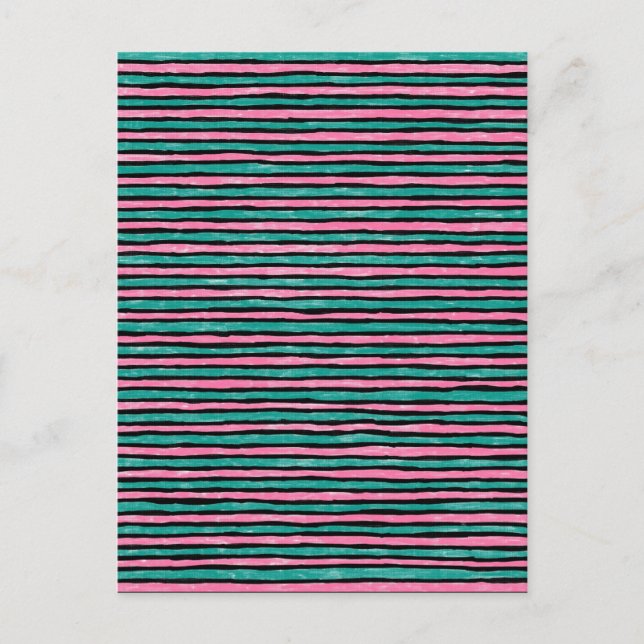 Postcard, Painted Stripes, Teal and Pink Postcard (Front)