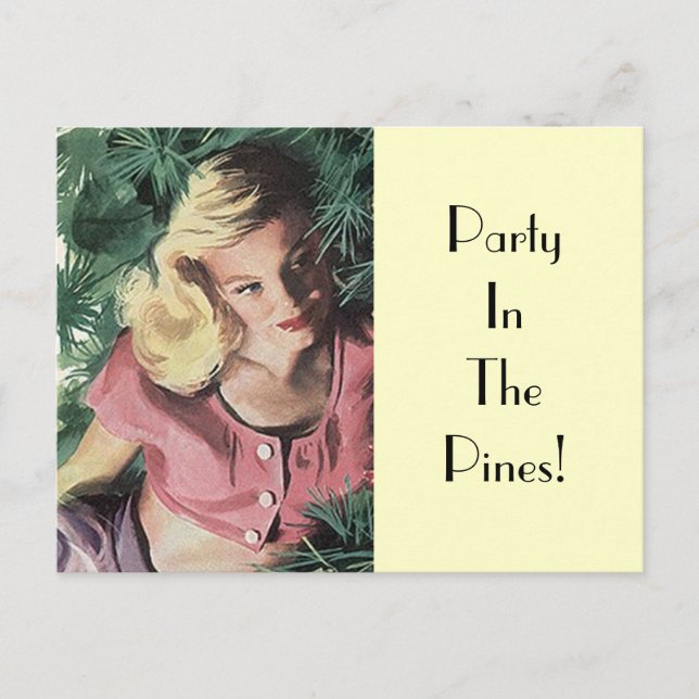Postcard  Party In The Pines Retro Vintage Woman (Front)