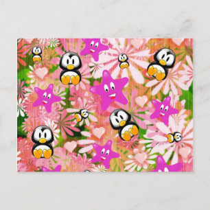 Postcard Penguins Floral
