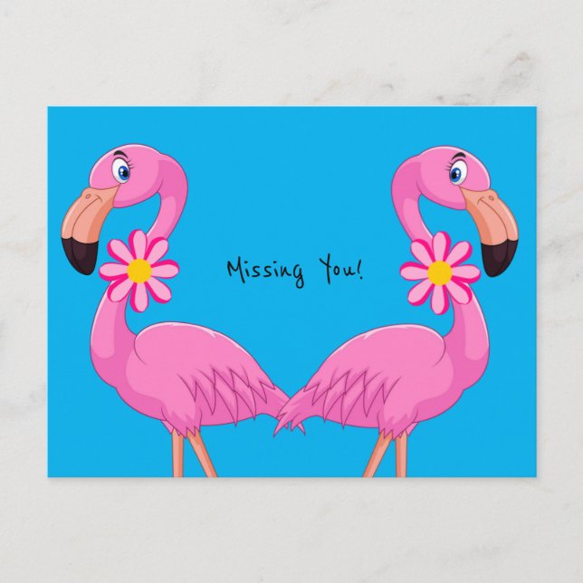 Postcard  Pink Flamingo Floral Missing you! (Front)