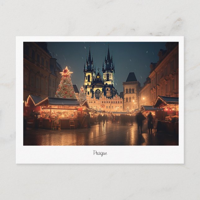 Postcard Prague Christmas night in Czech Republic (Front)