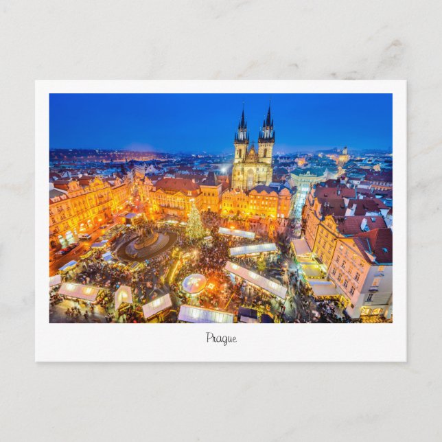 Postcard Prague Christmas night in Czech Republic (Front)