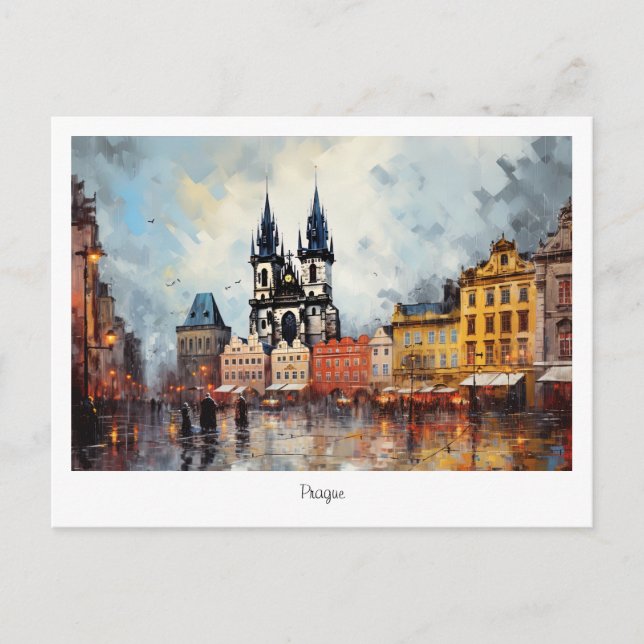 Postcard Prague night in Czech Republic (Front)