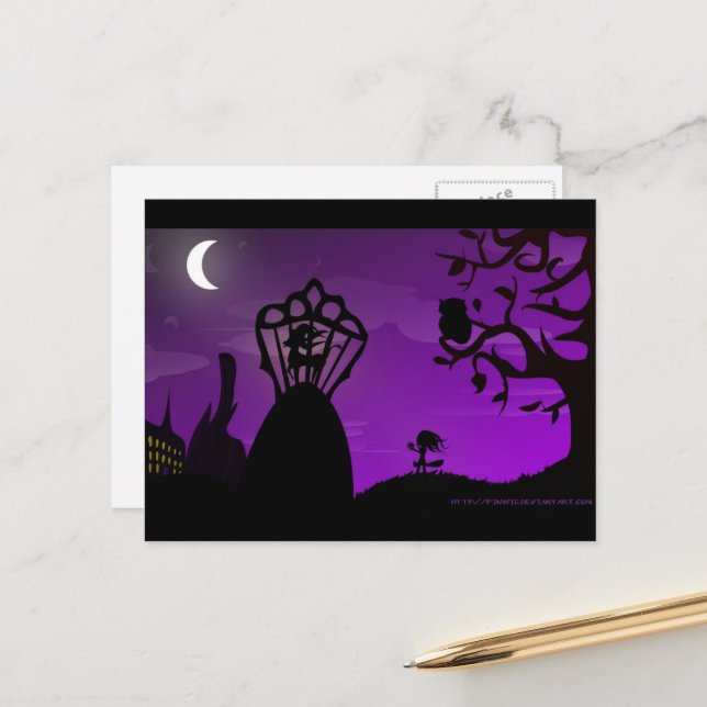 Postcard - Purple&Black Unicorn Silhouette Design (Front/Back In Situ)