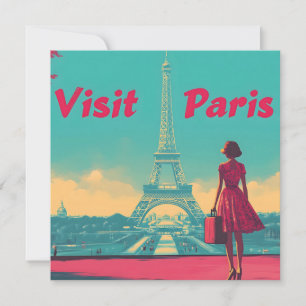 Postcard Retro Eiffel Tower Travel Illustration