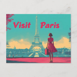 Postcard Retro Eiffel Tower Travel Illustration