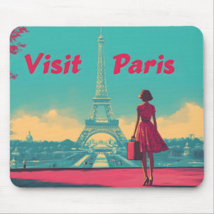 Postcard Retro Eiffel Tower Travel Illustration Mouse Mat
