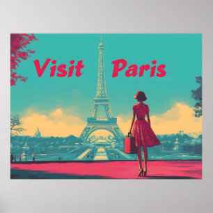 Postcard Retro Eiffel Tower Travel Illustration Poster