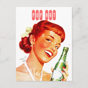 Postcard Retro Stylish Gal w/ Soda PUN FUN Pop Art