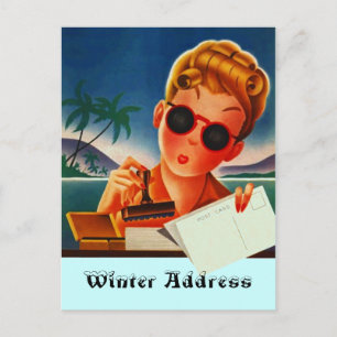 Postcard Retro Vacation Contact or Winter Address
