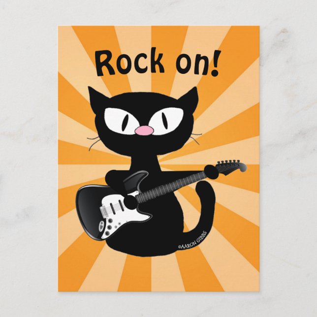 Postcard - Rock on! Guitar Rocker Black Cat (Front)