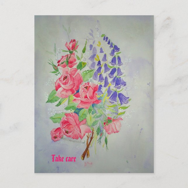 Postcard Roses and Digitalis (Front)