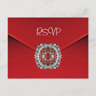 Postcard RSVP Invitation Red Diamond Jewel