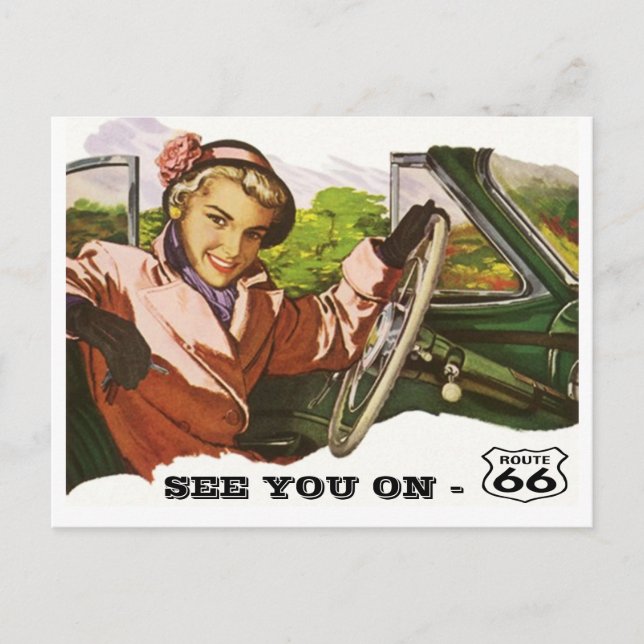 Postcard See You On Route 66 - Retro Road Trip PC (Front)