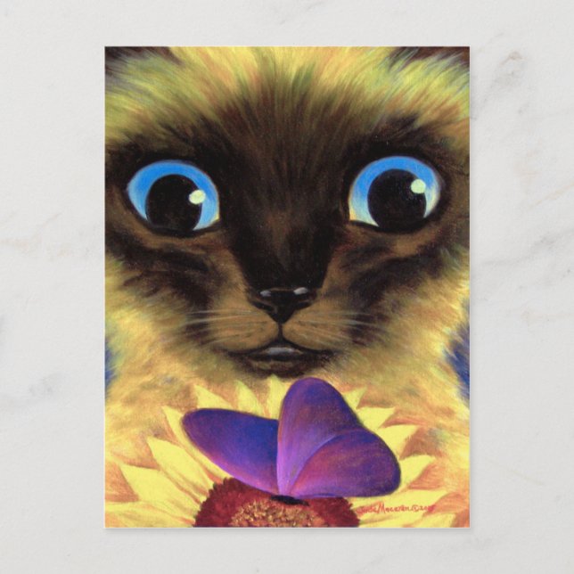 Postcard Siamese Cat Painting With Butterfly Art (Front)