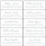 Postcard Silver Calligraphy Guest Address Labels<br><div class="desc">Easy to personalise, names and addresses / individual wedding address label stickers for guests in a 2 x 0.8 inch size suitable for postcards! These chic, modern and simple wedding address labels feature your wedding guest names in silver grey elegant handwritten script calligraphy and stylish typography on a white background....</div>