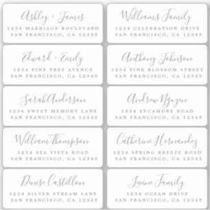 Postcard Silver Calligraphy Guest Address Labels