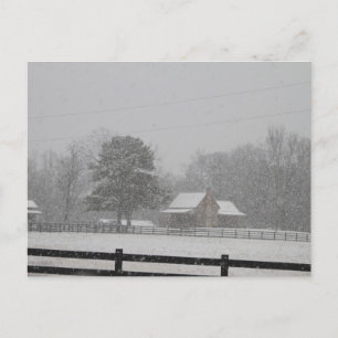 Postcard Snow falling on a farm.