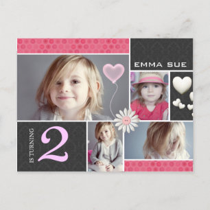 Postcard-Style Damask Hearts Party Invitations