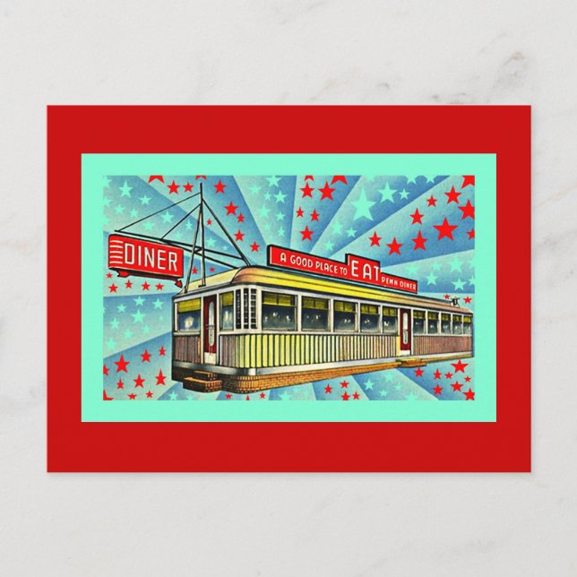 Postcard Stylised Retro Googie Mid-Century Diner (Front)