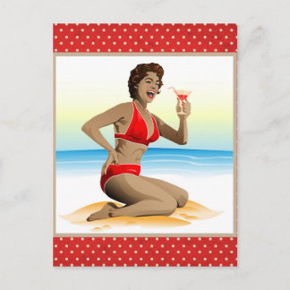 Postcard summer pin-up with cocktail