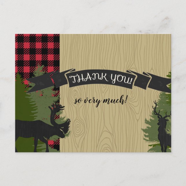 Postcard Thank You Notes Lumberjack Plaid Baby (Front)