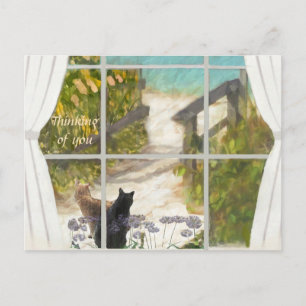 POSTCARD THINKING OF YOU Cats and Ocean 