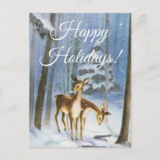 Postcard two Baby Fawn in a Snowy Forest (Front)
