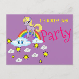 Postcard Unicorn Rainbow Clouds Sleep over Party