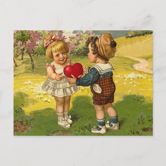 Postcard - Valentine's Love Little Boy Girl Heart (Front)