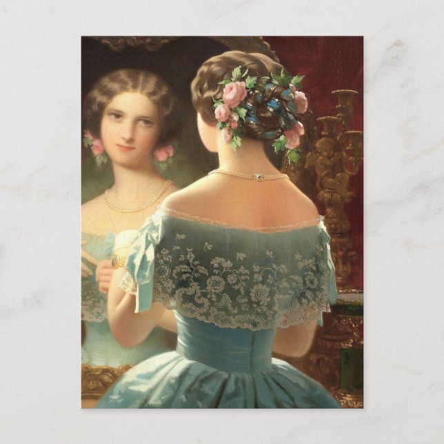 Postcard Victorian Woman Mirror, Paper Semi Gloss (Front)