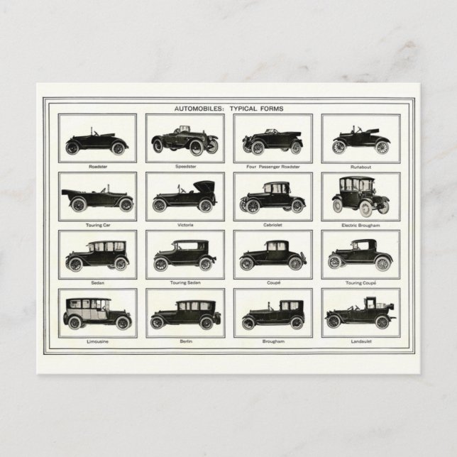 Postcard - Vintage Automobiles Illustration (Front)
