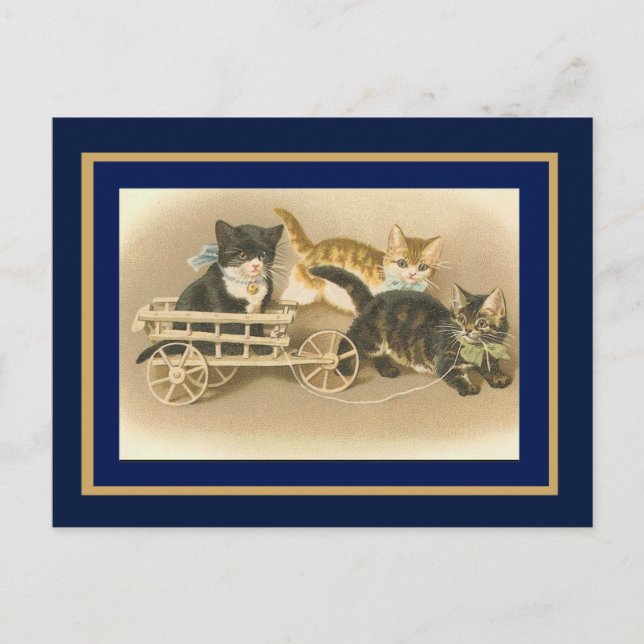 Postcard Vintage Cats And Cart (Front)