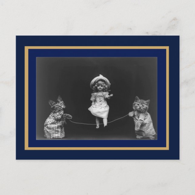 Postcard Vintage Cats And Doll Skipping (Front)