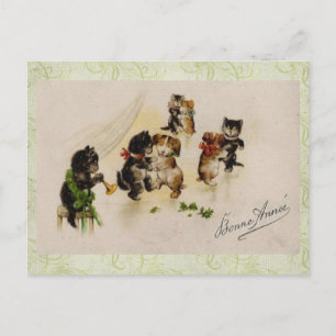 Postcard-Vintage Christmas Cats Dogs Dancing Holiday Postcard