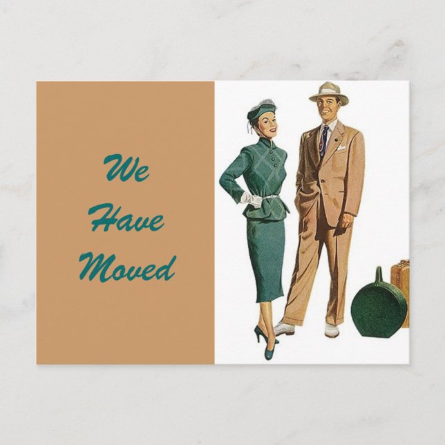 Postcard Vintage Couple Moved New Address PC (Front)