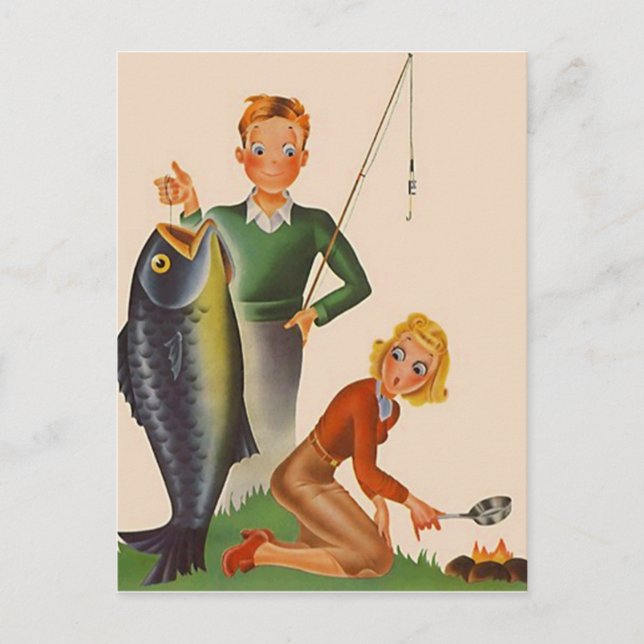 Postcard Vintage Fishing Camping Vacation PC (Front)