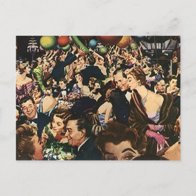 Postcard Vintage Fun Party Celebration Bash Crowd (Front)