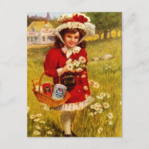 Postcard Vintage Retro Advertisement grocery Girl
