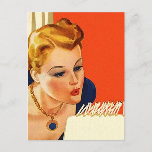 Postcard Vintage Retro Birthday Party Cake Blow PC (Front)