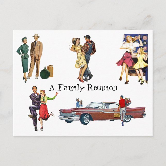 Postcard Vintage Retro Festive Fun Family Reunion (Front)