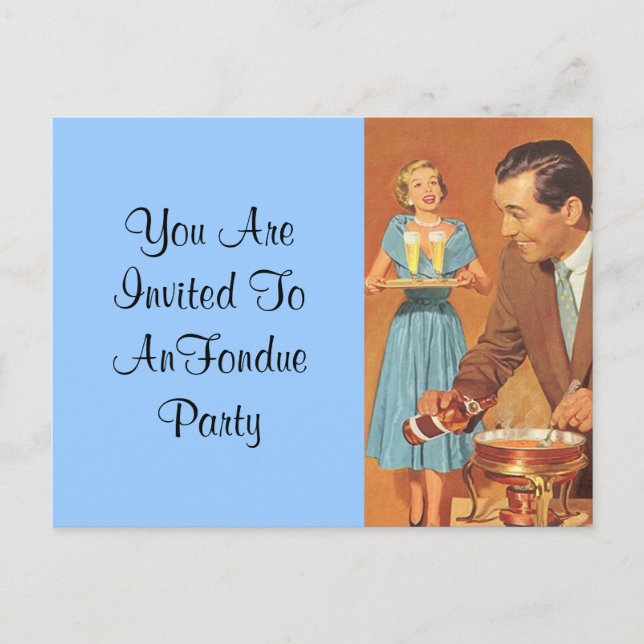 Postcard Vintage Retro Fun Fondue Party Invitation (Front)