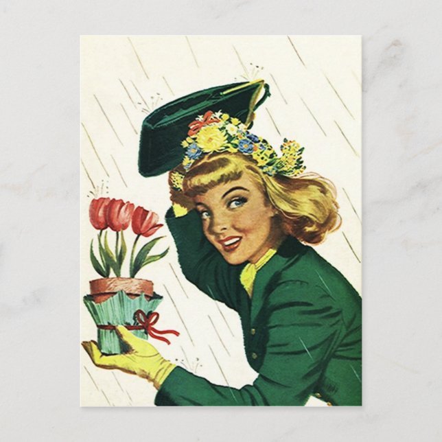 Postcard Vintage Retro shower Party Fun Invite PC (Front)